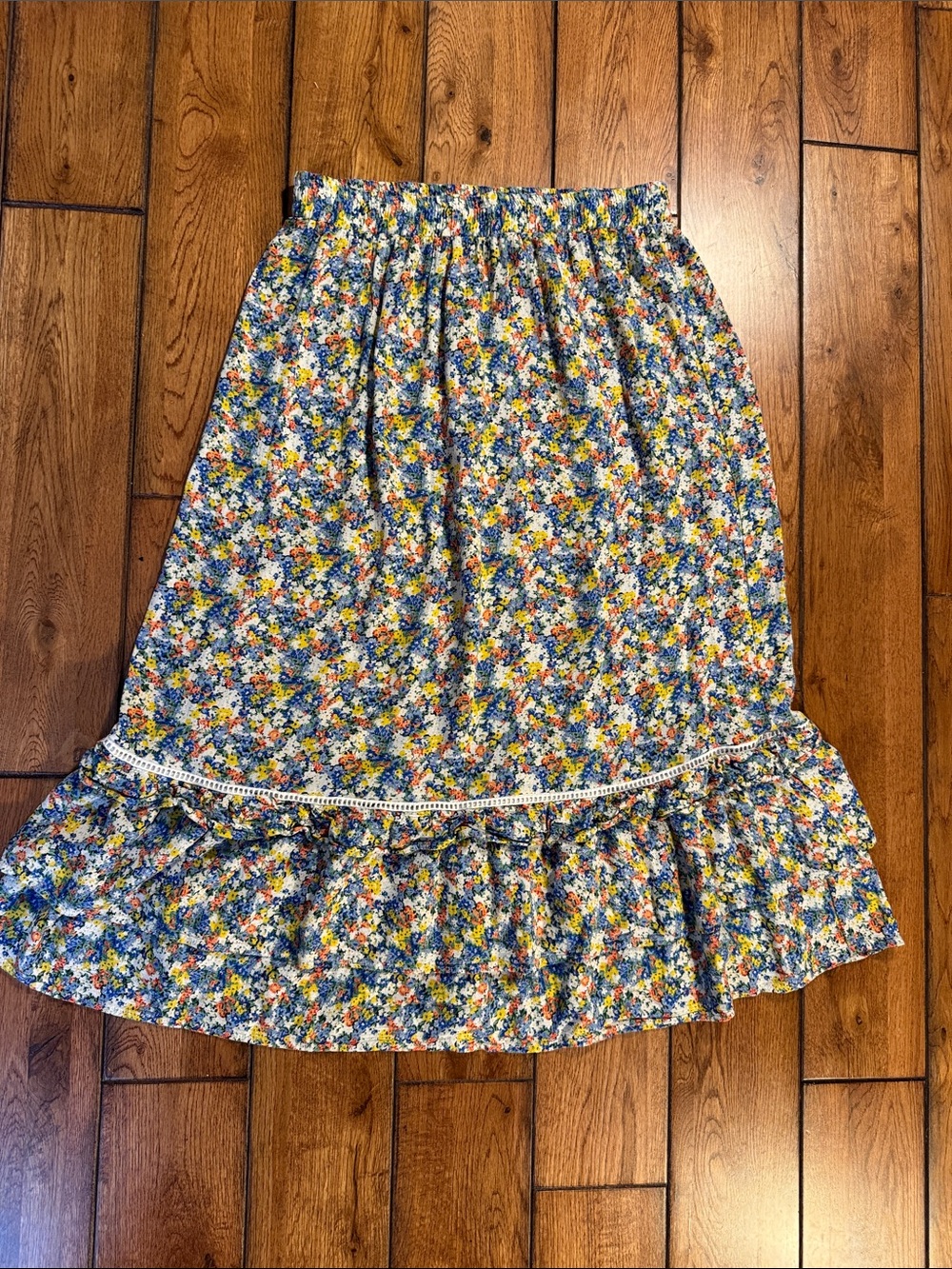 Cynthia Rowley Floral Blue Multi Maxi Skirt with Ruffle Trim sz. M